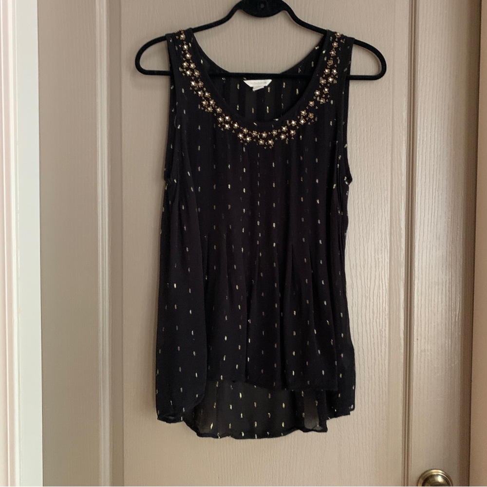 Monsoon Beaded Chiffon Tank Top US 6 | Holiday Glam Gold Shimmer Blouse
